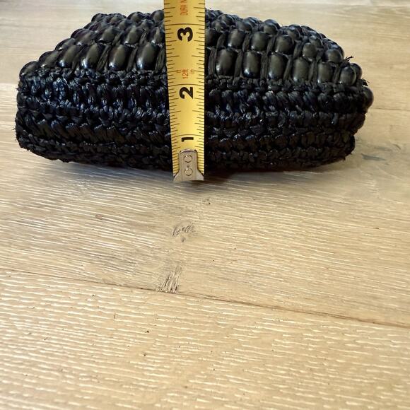 VTG 60's Black Beaded Mod Hand Bag made in Japan Chain Detail Handles Mantessa - Picture 6 of 7